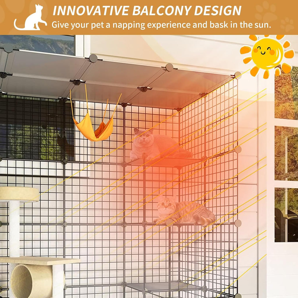 55 Inch Catio Outdoor Cat Enclosure with Super Large Enter Door, Balcony Cat Playpen with Platforms,Diy outside Cat Patio Large Exercise Place Ideal for 1-3 Cats