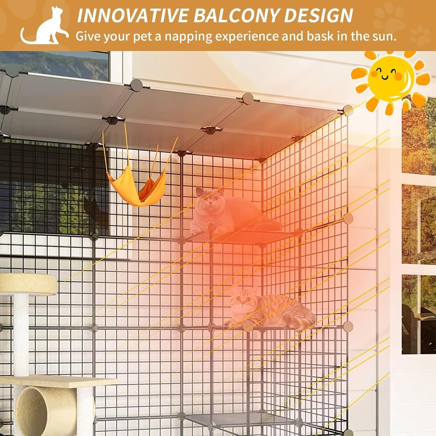 55 Inch Catio Outdoor Cat Enclosure with Super Large Enter Door, Balcony Cat Playpen with Platforms,Diy outside Cat Patio Large Exercise Place Ideal for 1-3 Cats