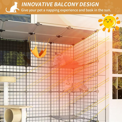 55 Inch Catio Outdoor Cat Enclosure with Super Large Enter Door, Balcony Cat Playpen with Platforms,Diy outside Cat Patio Large Exercise Place Ideal for 1-3 Cats