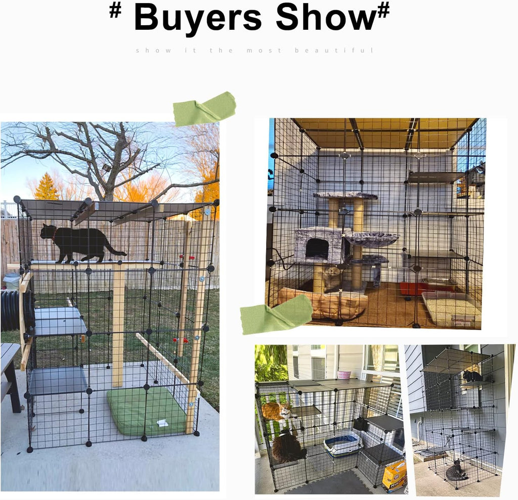 55 Inch Catio Outdoor Cat Enclosure with Super Large Enter Door, Balcony Cat Playpen with Platforms,Diy outside Cat Patio Large Exercise Place Ideal for 1-3 Cats