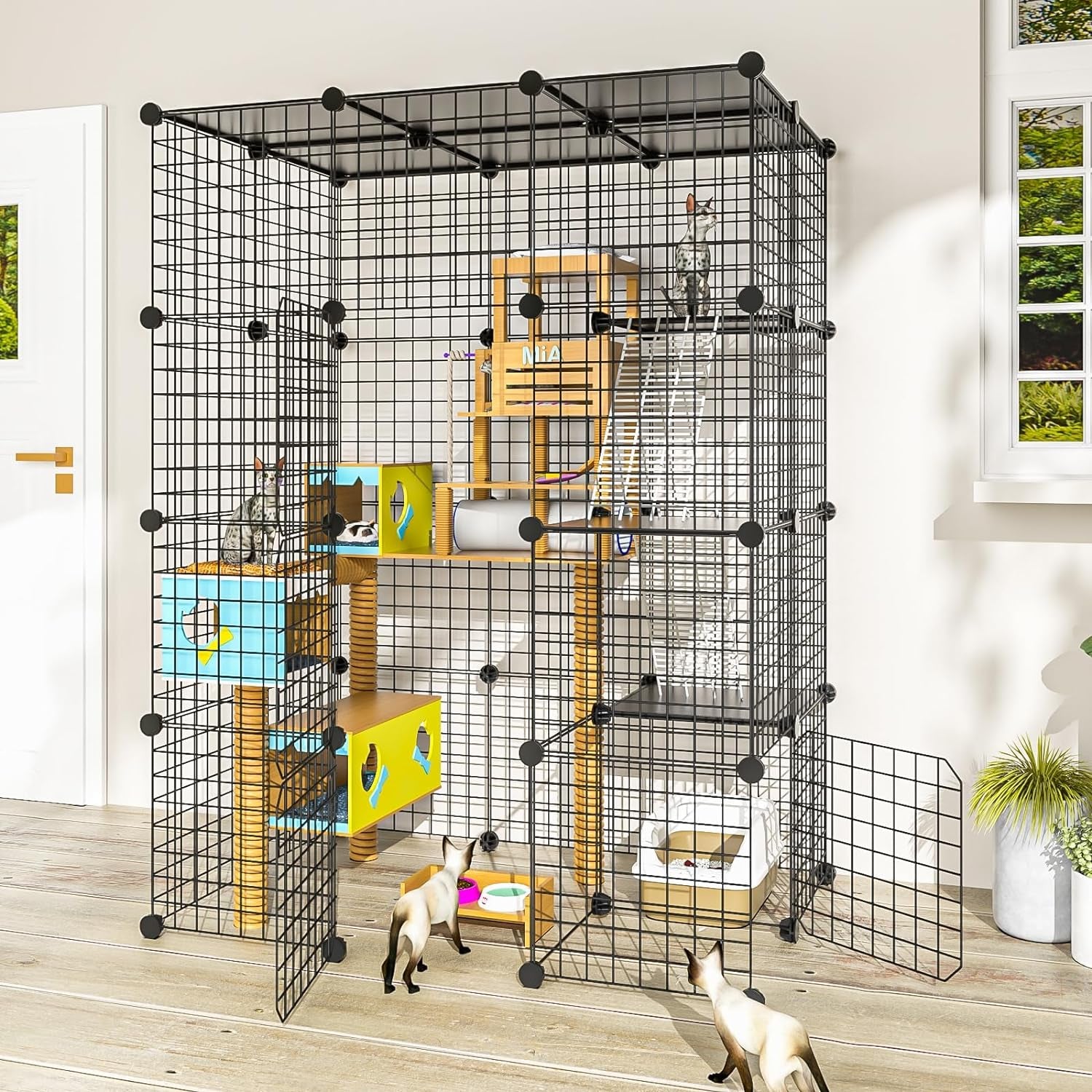Cat Large Enclosure - DIY Catio Ideal for 1-3 Cats, Indoor & Outdoor, Detachable Metal Wire Kennel, 2X3X4 Exercise Place
