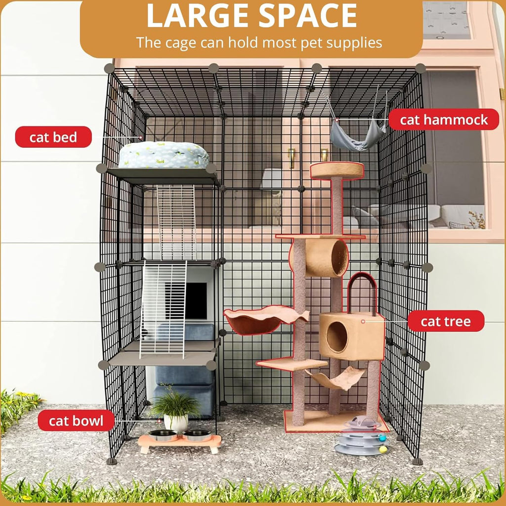 55 Inch Catio Outdoor Cat Enclosure with Super Large Enter Door, Balcony Cat Playpen with Platforms,Diy outside Cat Patio Large Exercise Place Ideal for 1-3 Cats