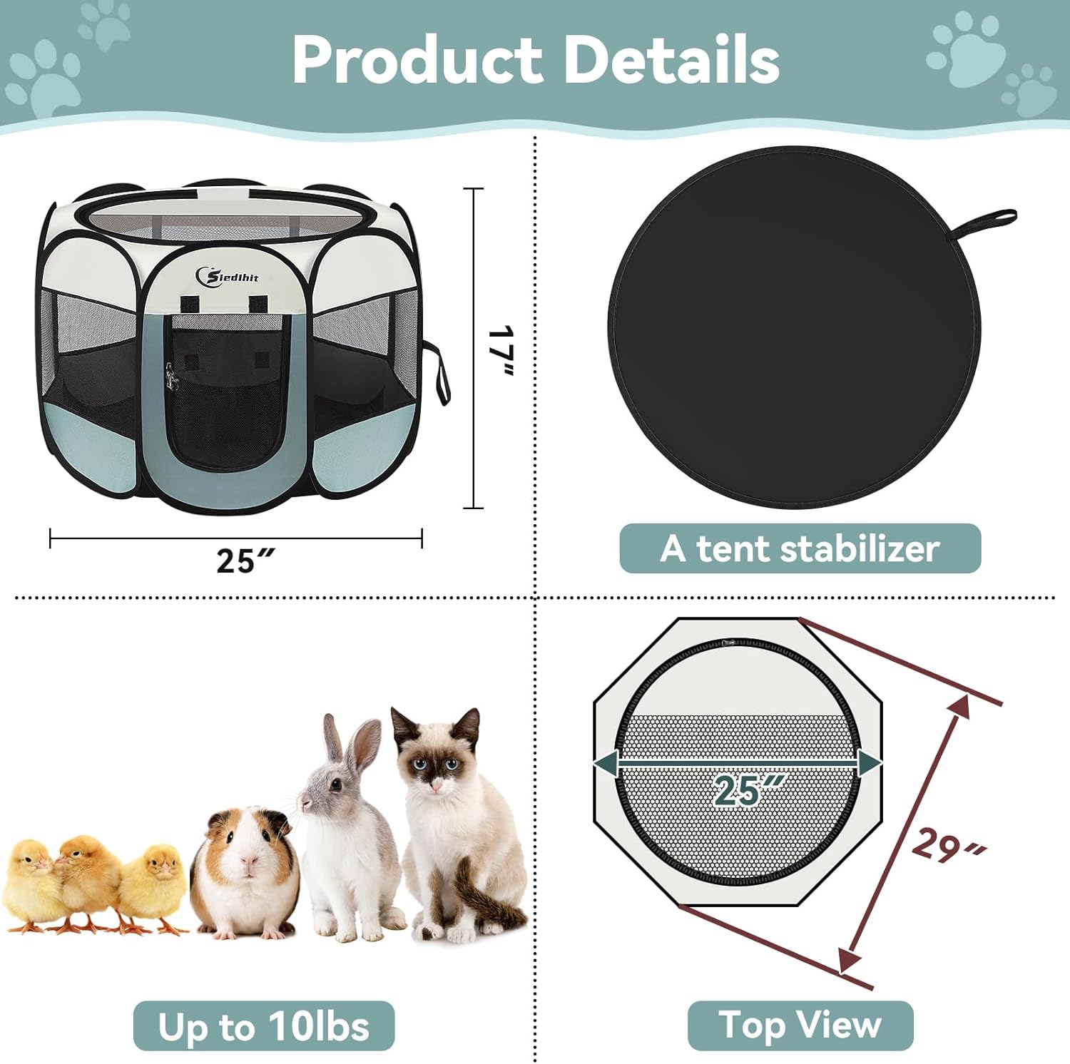 Dog Cat Playpen, Puppy Pet Playpen Indoor for Small Dog Crate Tent Cage Outdoor, Portable Pop up Dogs Enclosure Kennel with Carrying Case for Dogs/Cats/Rabbits(Grey, Small