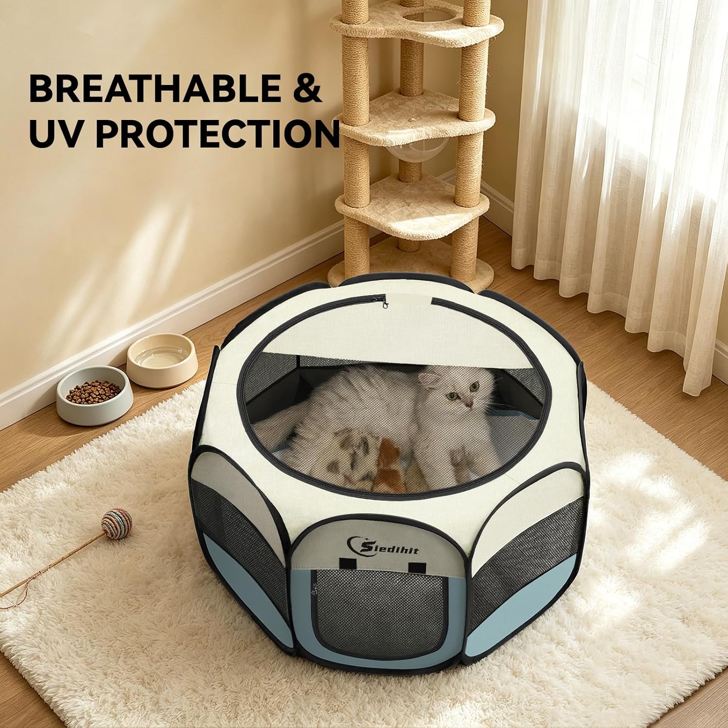 Dog Cat Playpen, Puppy Pet Playpen Indoor for Small Dog Crate Tent Cage Outdoor, Portable Pop up Dogs Enclosure Kennel with Carrying Case for Dogs/Cats/Rabbits(Grey, Small