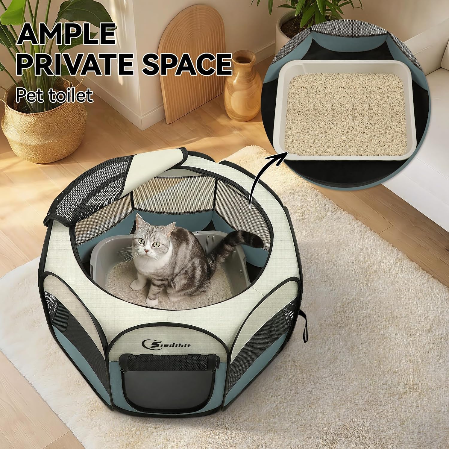 Dog Cat Playpen, Puppy Pet Playpen Indoor for Small Dog Crate Tent Cage Outdoor, Portable Pop up Dogs Enclosure Kennel with Carrying Case for Dogs/Cats/Rabbits(Grey, Small