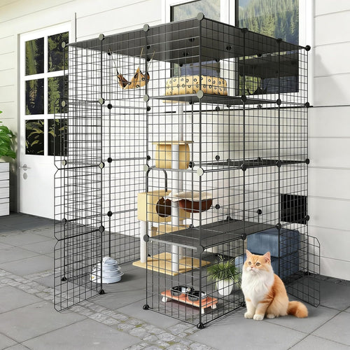 55 Inch Catio Outdoor Cat Enclosure with Super Large Enter Door, Balcony Cat Playpen with Platforms,Diy outside Cat Patio Large Exercise Place Ideal for 1-3 Cats
