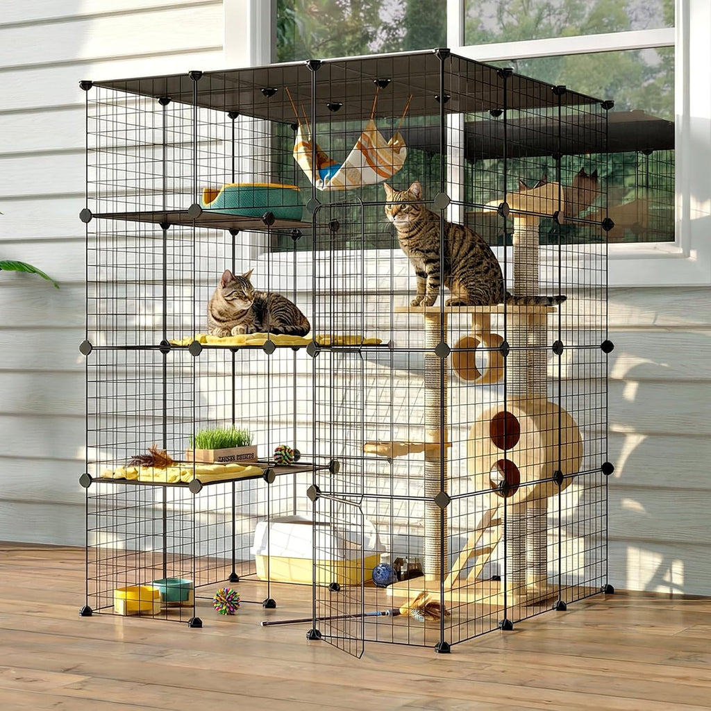 55 Inch Catio Outdoor Cat Enclosure with Super Large Enter Door, Balcony Cat Playpen with Platforms,Diy outside Cat Patio Large Exercise Place Ideal for 1-3 Cats