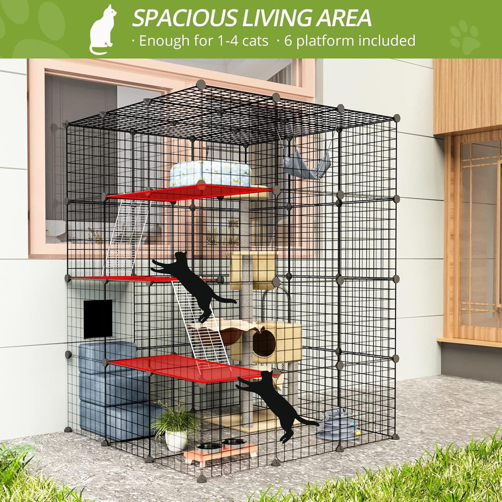 55 Inch Catio Outdoor Cat Enclosure with Super Large Enter Door, Balcony Cat Playpen with Platforms,Diy outside Cat Patio Large Exercise Place Ideal for 1-3 Cats
