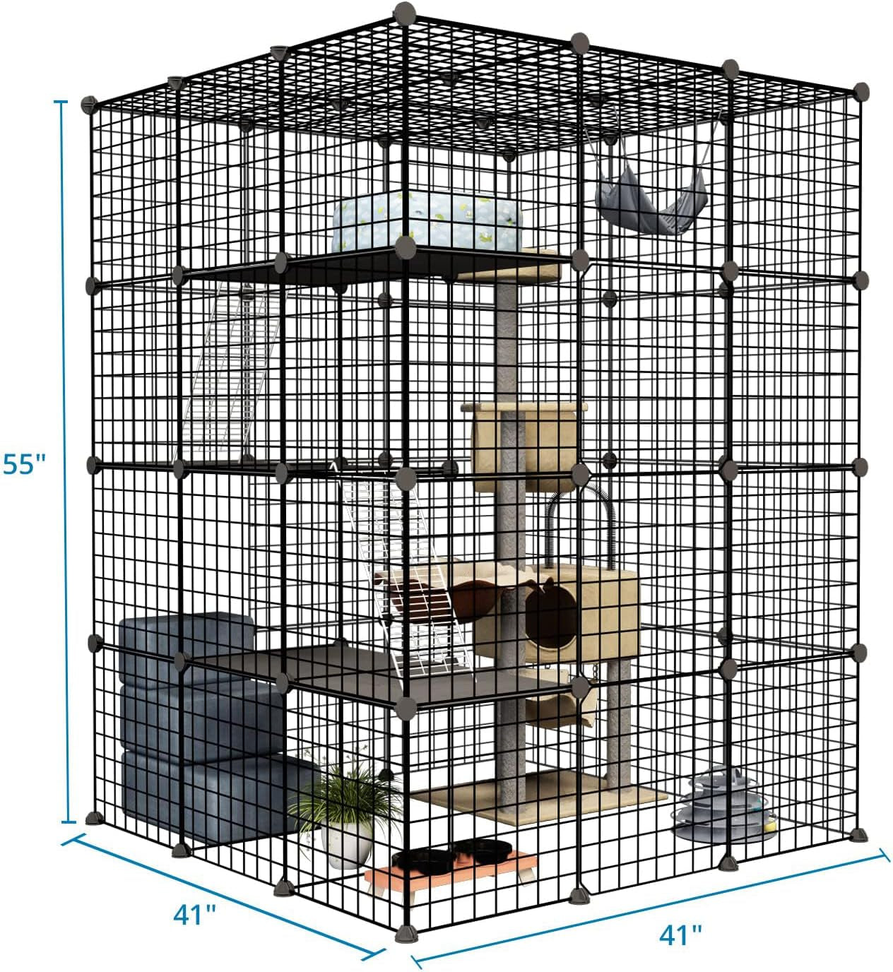55 Inch Catio Outdoor Cat Enclosure with Super Large Enter Door, Balcony Cat Playpen with Platforms,Diy outside Cat Patio Large Exercise Place Ideal for 1-3 Cats