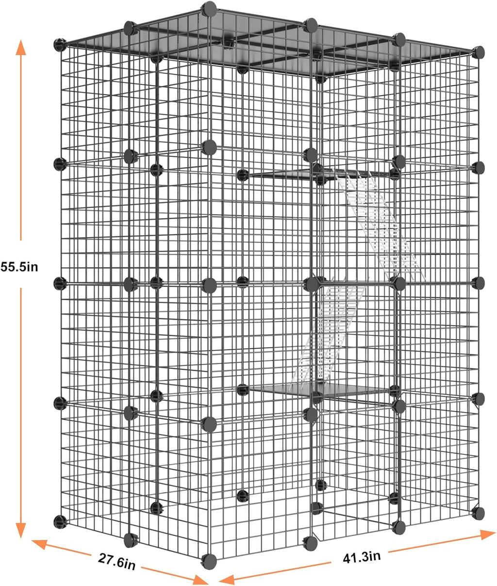 Cat Large Enclosure - DIY Catio Ideal for 1-3 Cats, Indoor & Outdoor, Detachable Metal Wire Kennel, 2X3X4 Exercise Place