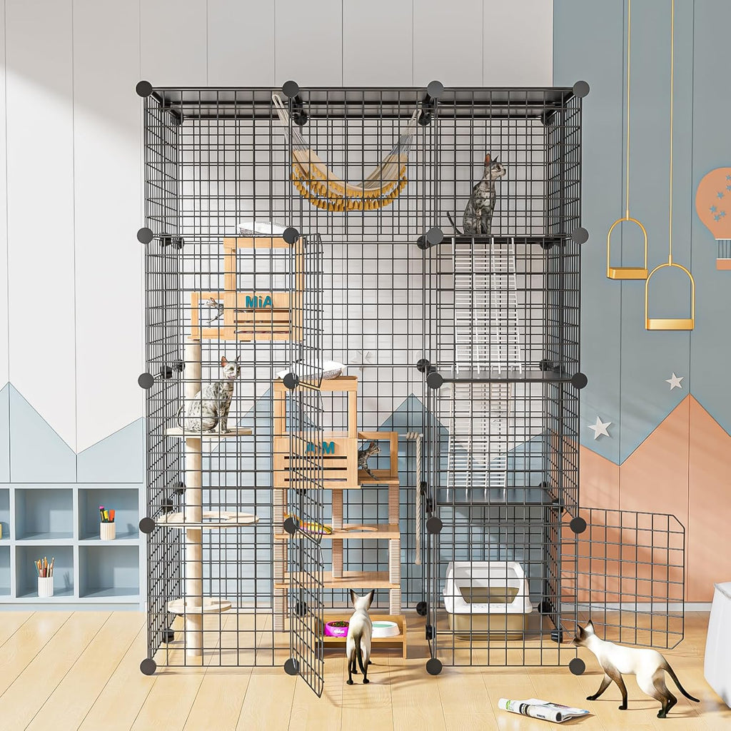 Cat Large Enclosure - DIY Catio Ideal for 1-3 Cats, Indoor & Outdoor, Detachable Metal Wire Kennel, 2X3X4 Exercise Place