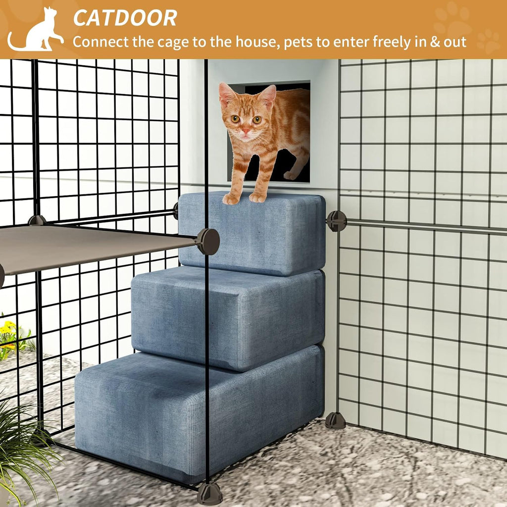 55 Inch Catio Outdoor Cat Enclosure with Super Large Enter Door, Balcony Cat Playpen with Platforms,Diy outside Cat Patio Large Exercise Place Ideal for 1-3 Cats